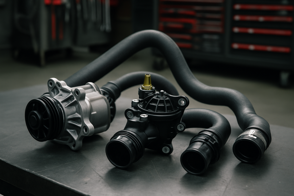BMW E90 cooling system components — water pump