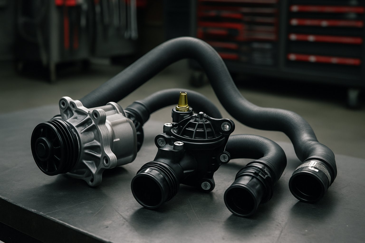 BMW E90 cooling system components — water pump
