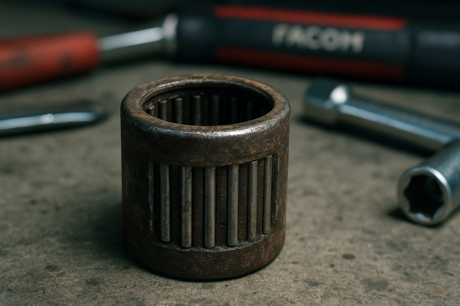 worn needle roller bearing from a Peugeot 306 GTi rear suspension trailing arm