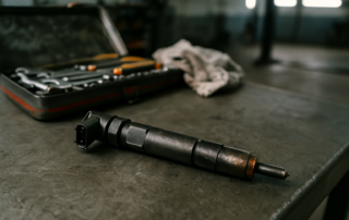 Injecteur Renault 1.5 dCi K9K défaillant avec dépôts calamine sur établi