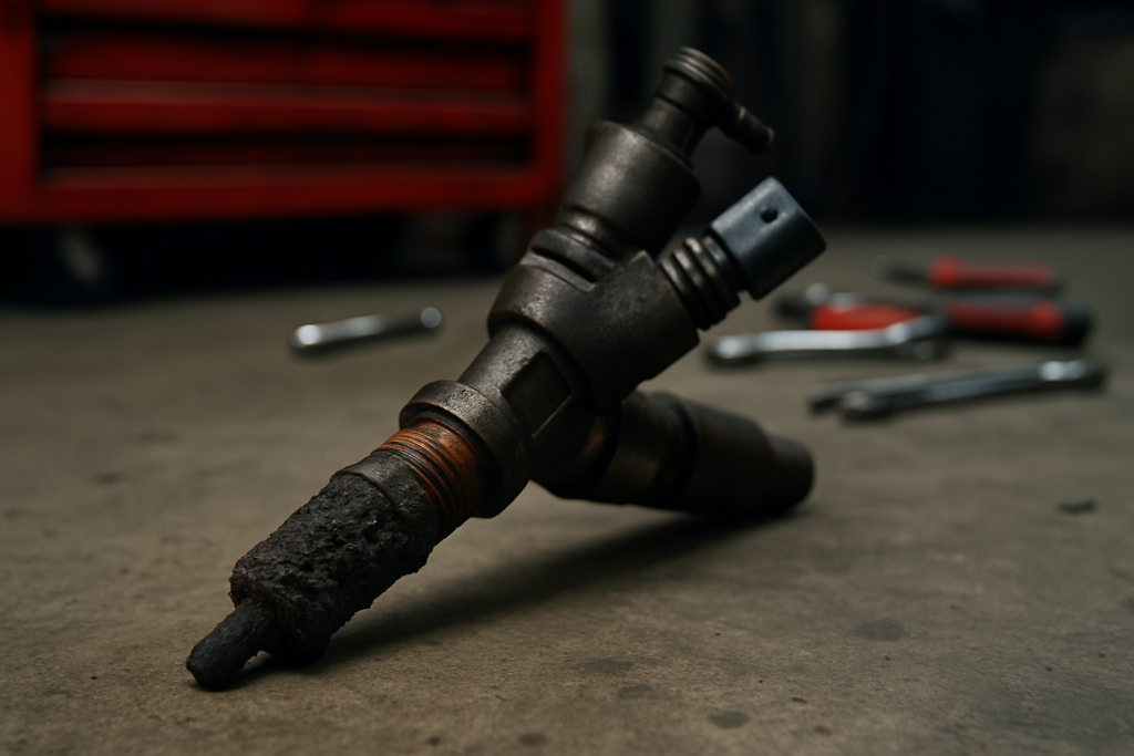 seized diesel injector from a PSA DV4 1.4 HDi engine removed from cylinder head