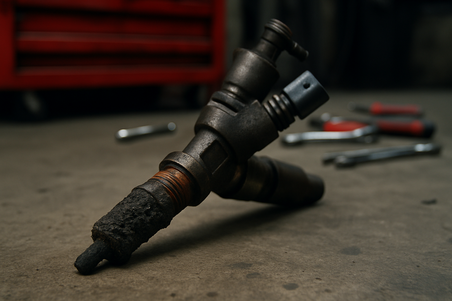 seized diesel injector from a PSA DV4 1.4 HDi engine removed from cylinder head