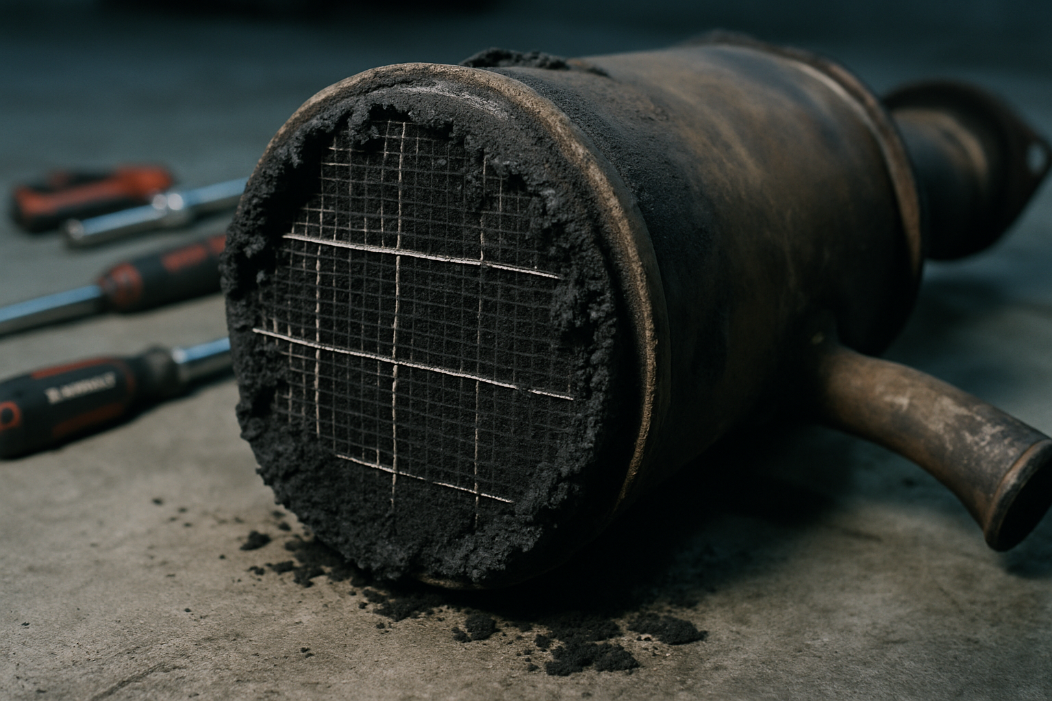 a clogged diesel particulate filter (FAP) from a PSA 2.2 HDi DW12 engine