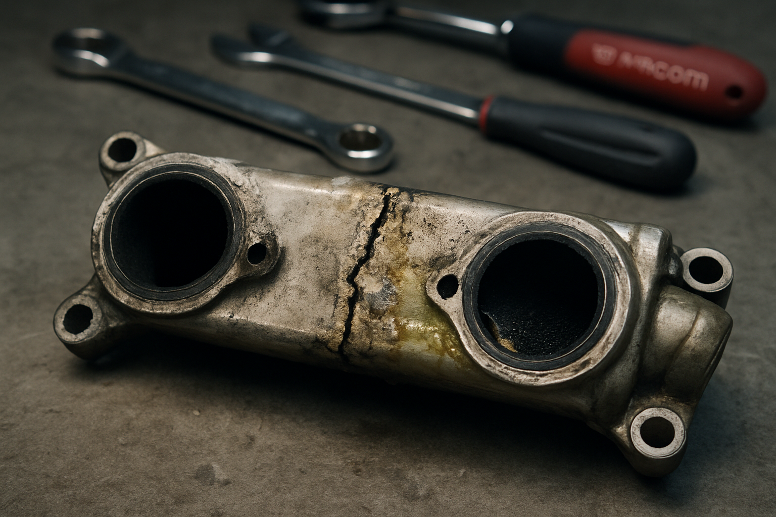 cracked EGR cooler from a Mercedes OM642 3.0L CDI engine