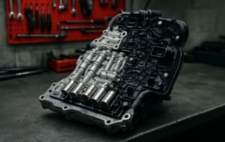 Volkswagen DSG6 DQ250 mechatronic unit removed and placed on a workbench