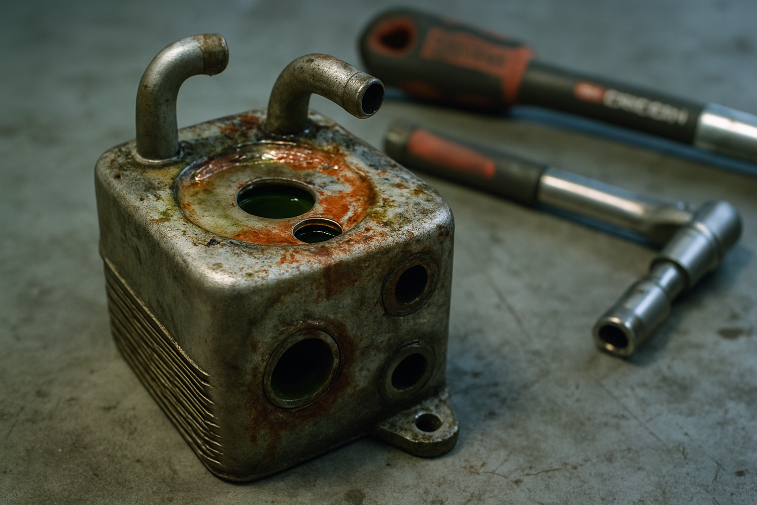 oil-coolant heat exchanger from a Volkswagen 1.9 TDI BJB engine