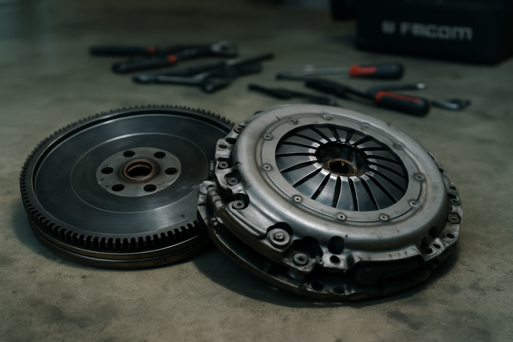 LuK dual-mass flywheel and clutch kit removed from a Land Rover Discovery Sport Ingenium diesel engine