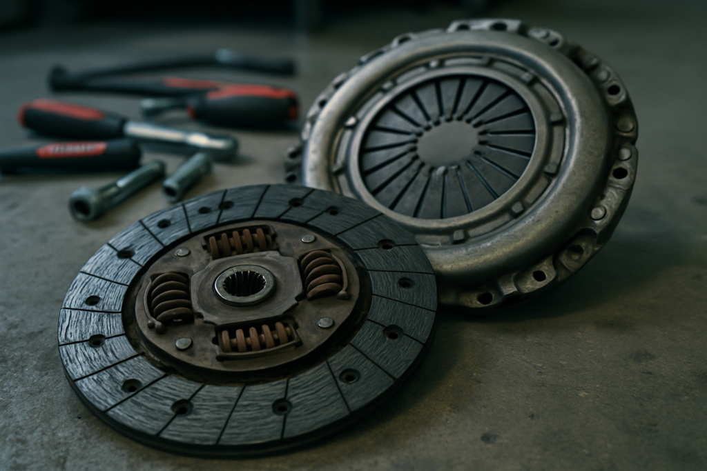 worn LuK clutch disc and pressure plate from an Iveco Daily 35C15