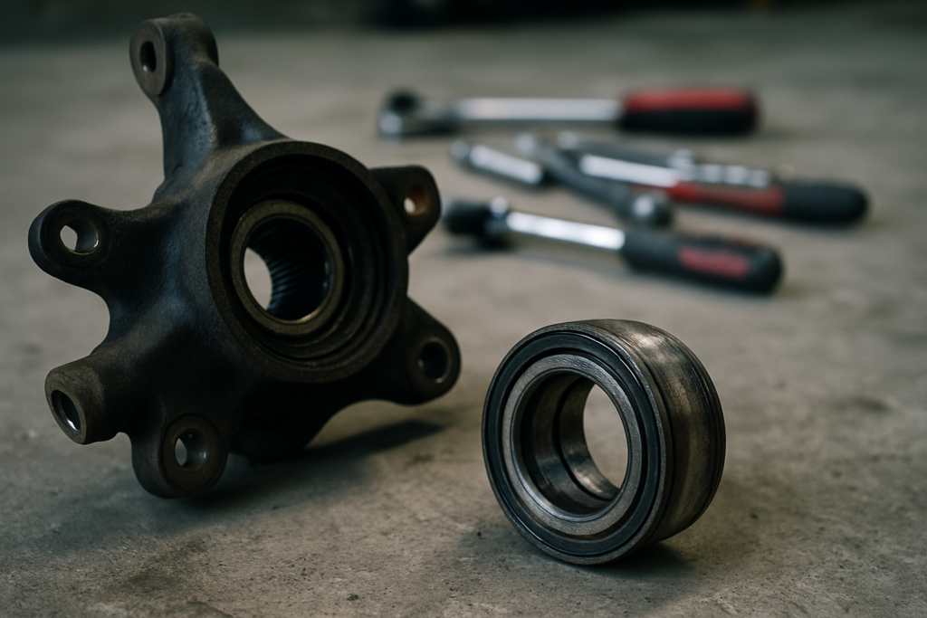 worn wheel bearing removed from a Renault Kangoo II hub