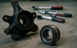 worn wheel bearing removed from a Renault Kangoo II hub