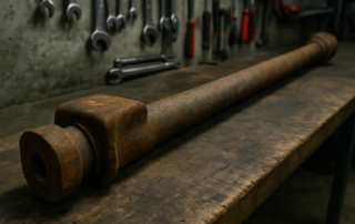 rear torsion bar from a Renault Kangoo II removed and laid on a workbench