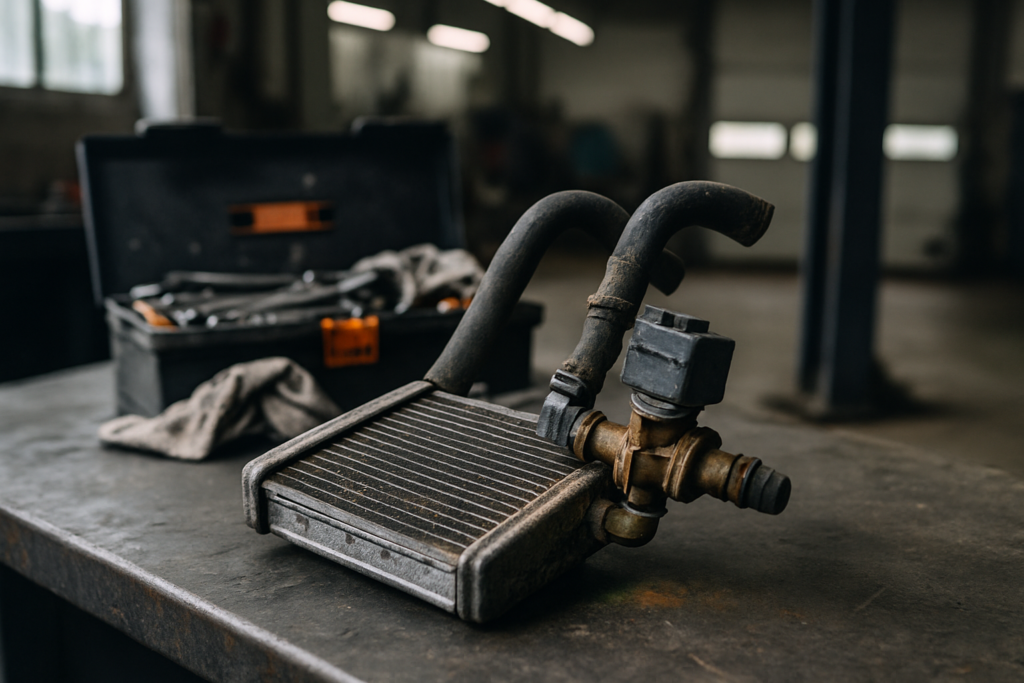 Radiateur chauffage habitacle Renault Kangoo II démonté avec durites usées