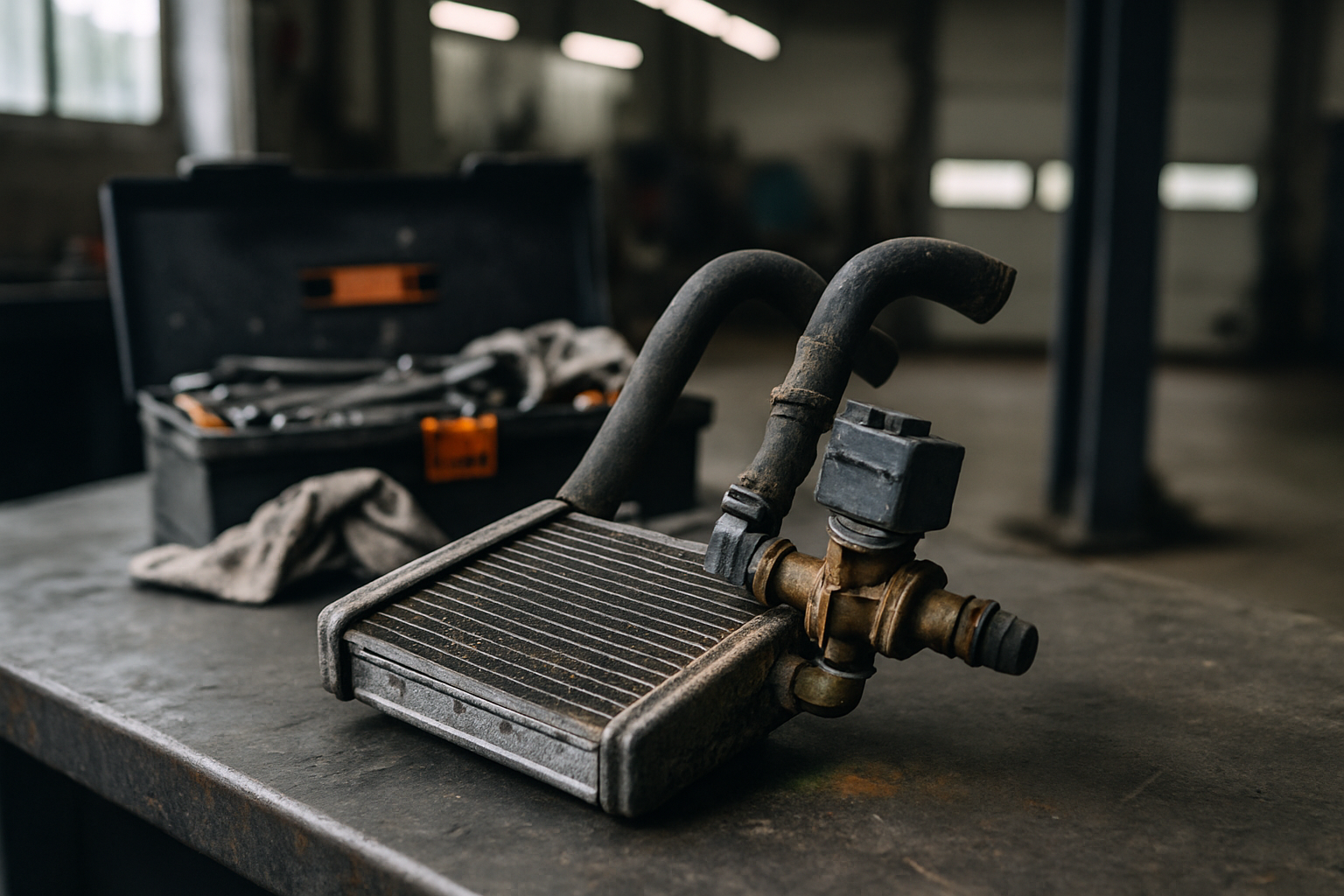 Radiateur chauffage habitacle Renault Kangoo II démonté avec durites usées