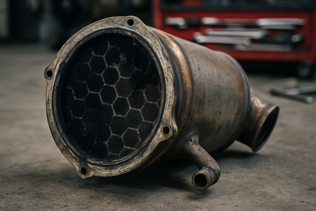 clogged diesel particulate filter (FAP/DPF) removed from a TDI engine