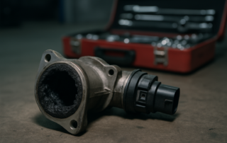 a carbon-clogged EGR valve removed from a Jaguar XF diesel engine