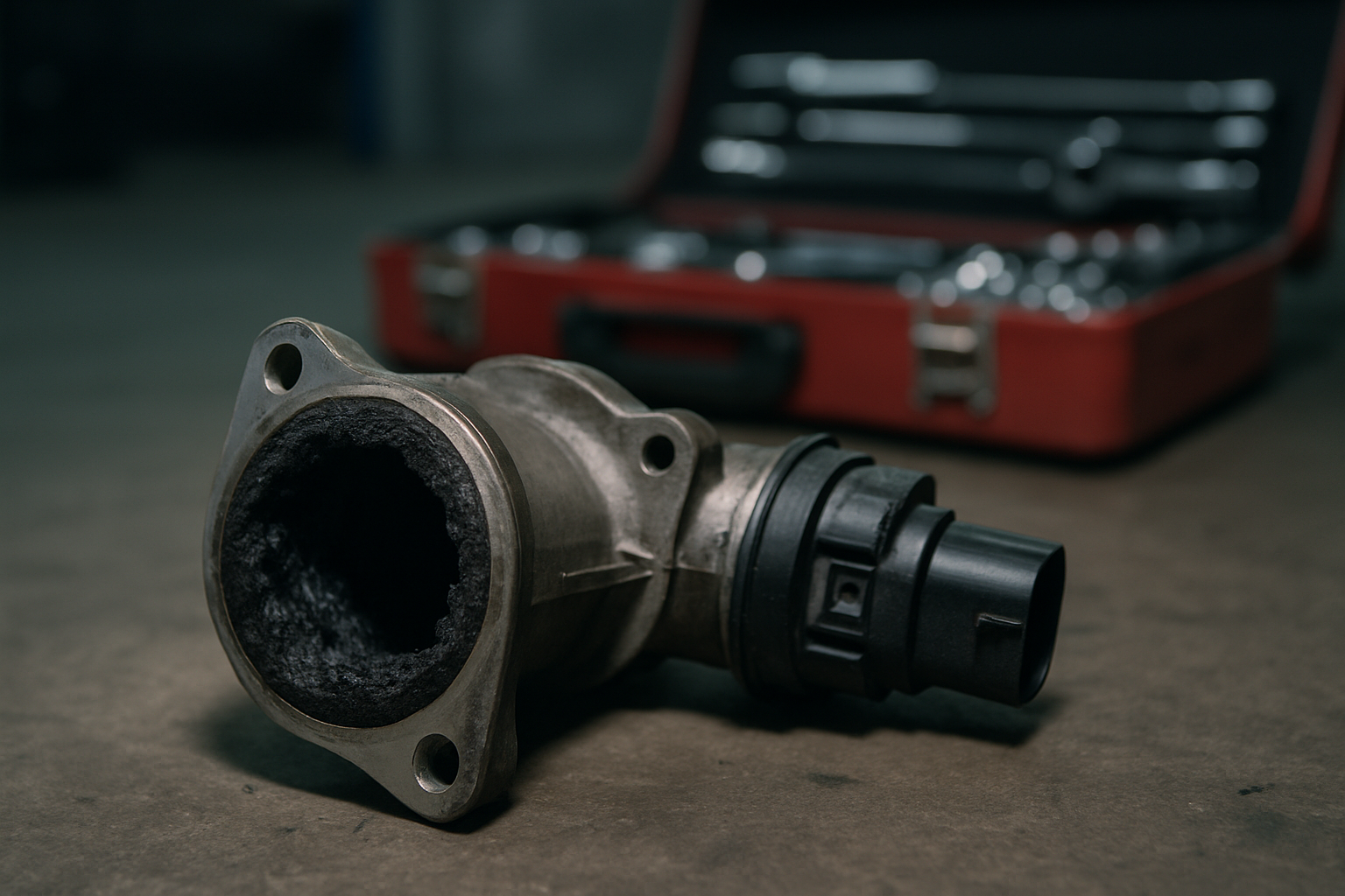 a carbon-clogged EGR valve removed from a Jaguar XF diesel engine