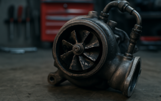 damaged turbocharger from a Jaguar XE 2.0L Ingenium engine