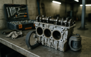 Bloc moteur PureTech démonté pour remplacement moteur avec courroie défaillante