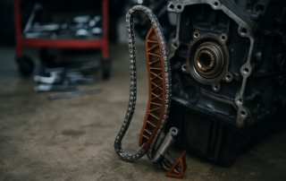 BMW N47 2.0L timing chain and tensioner removed from engine block