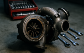a BMW M57 3.0L diesel turbocharger removed from engine