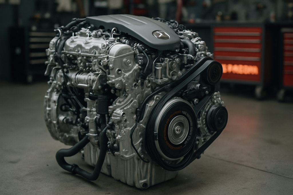Mercedes M256 3.0L engine with 48V belt-integrated starter-generator unit visible