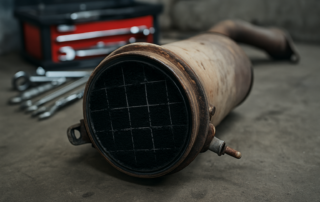 a clogged diesel particulate filter (FAP) removed from a 1.6 HDI engine