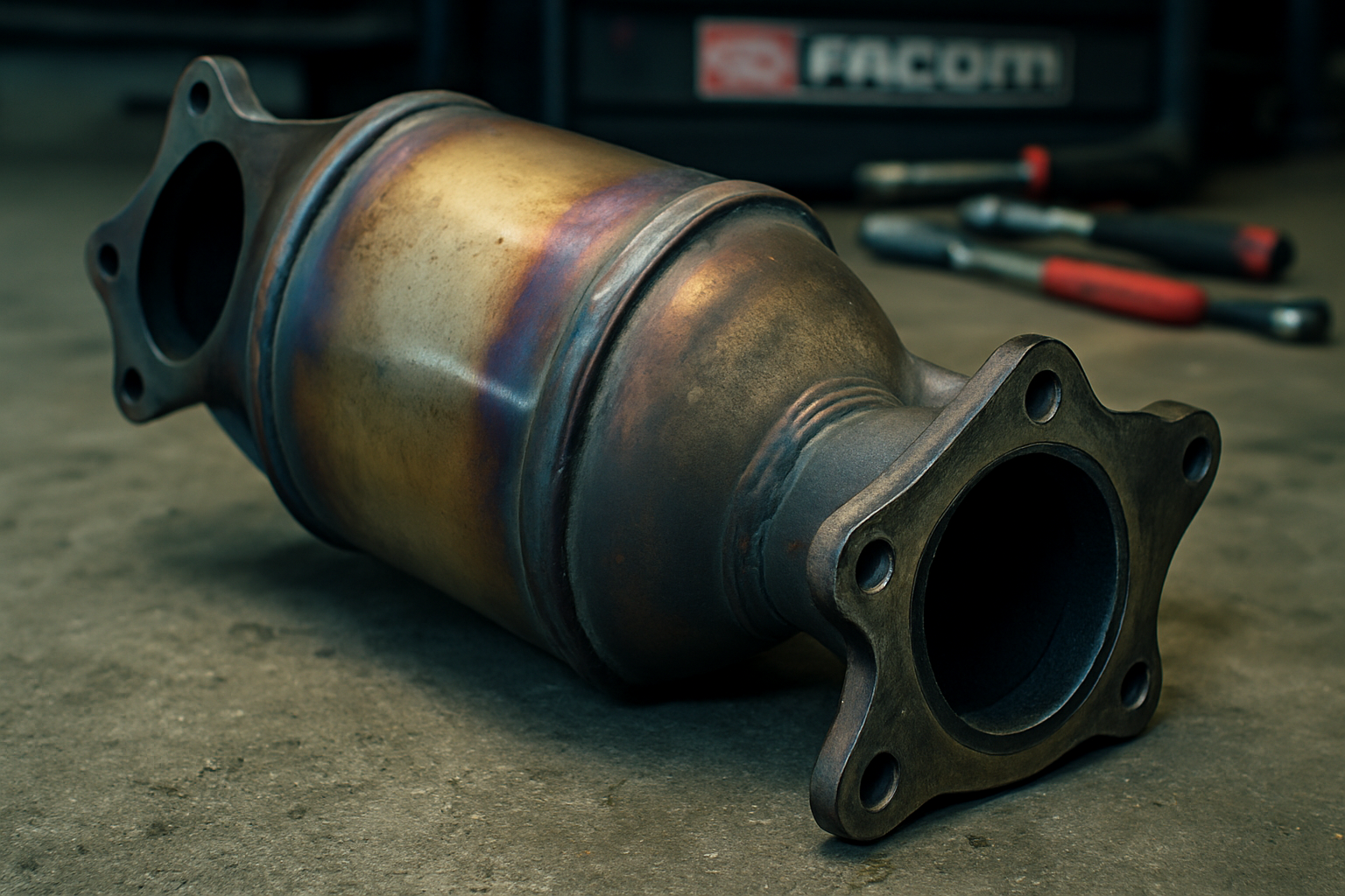 a diesel catalytic converter removed from a Peugeot 207 1.6 HDi exhaust system