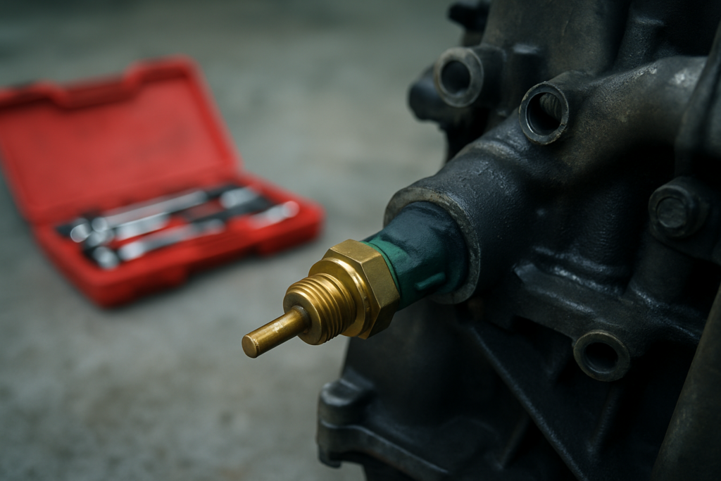 engine coolant temperature sensor ECT removed from a Renault 1.5 dCi engine block