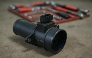 a MAF mass air flow sensor removed from a Peugeot 1.6 HDi intake pipe