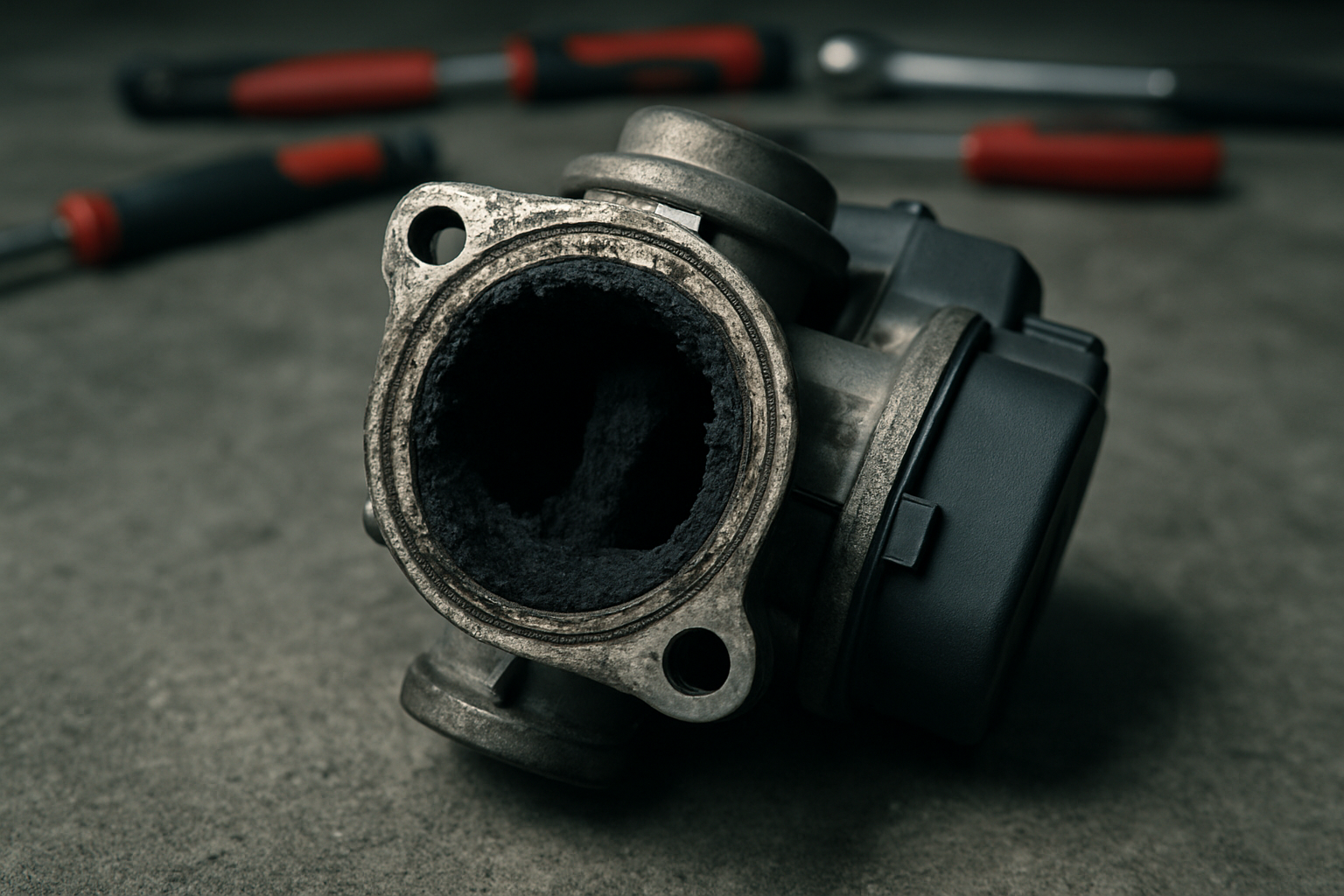 clogged EGR valve removed from a Volkswagen Golf 1.6 TDI engine