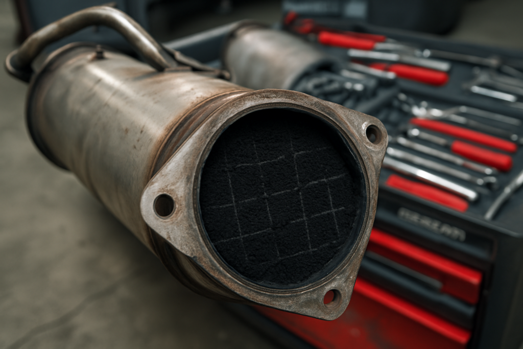 clogged diesel particulate filter (FAP) removed from an Audi A3 2.0 TDI