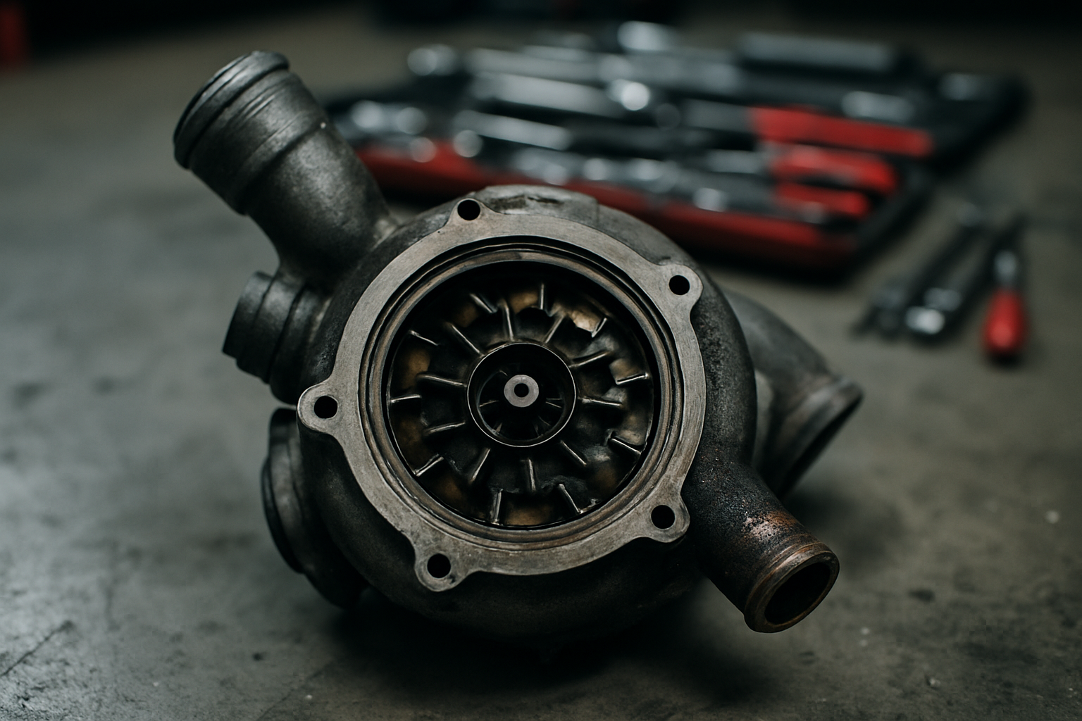 defective BMW N57 diesel turbocharger removed from engine