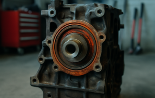 crankshaft rear oil seal removed from a small diesel engine block