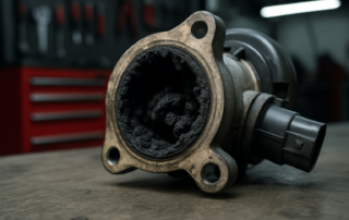 a carbon-clogged EGR valve from a Fiat Bravo 1.9 JTD diesel engine