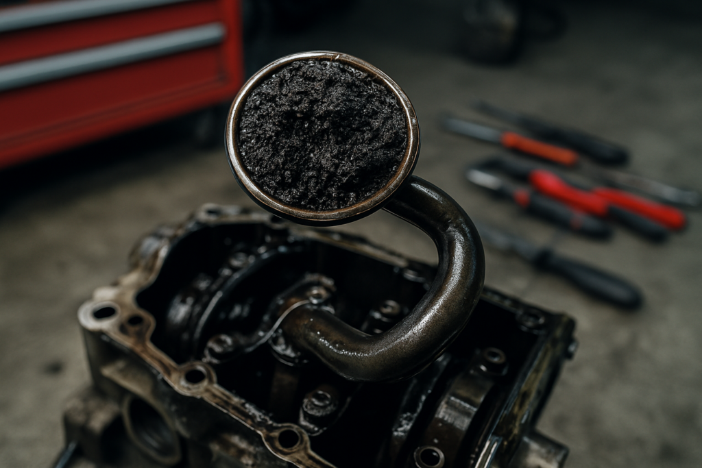 Ford Focus 1.6 TDCi DV6 diesel engine oil pump pickup strainer clogged with sludge