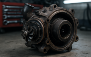 worn variable geometry turbocharger from a Land Rover Discovery 3 TDV6 engine