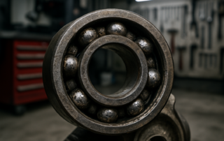 worn IMS bearing (Intermediate Shaft Bearing) from a Porsche 911 type 996 flat-six engine