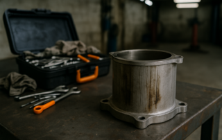 Cylindres rayés moteur 3.4S Porsche Cayman 987 sur établi atelier