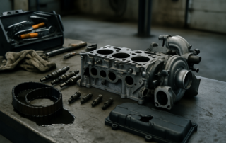 Moteur 1.0 TSI Volkswagen démonté sur établi