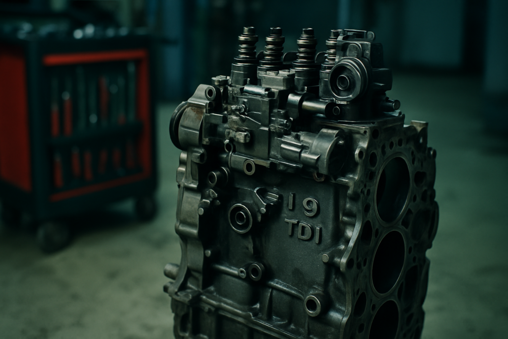 Volkswagen 1.9 TDI engine block with unit injector pump visible on top