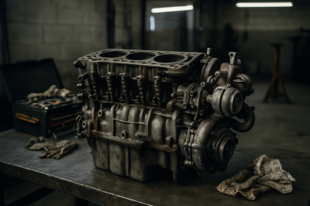Moteur essence N13 BMW Série 1 F21 118i démonté sur établi atelier