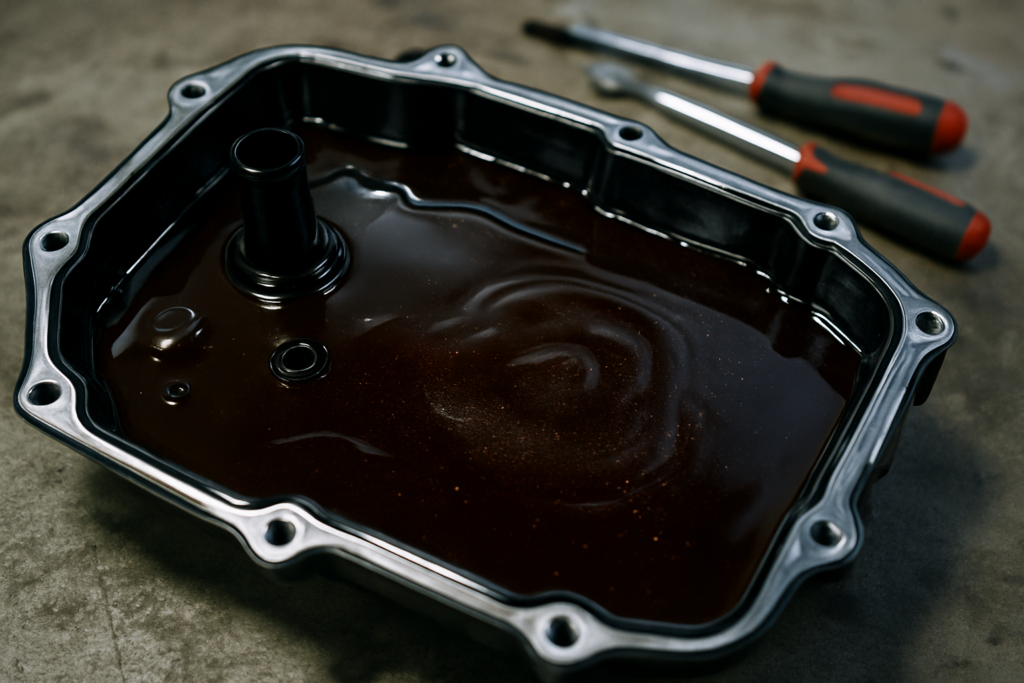 Mercedes 7G-Tronic Plus automatic gearbox oil pan removed