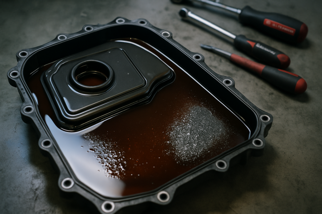 ZF 8HP45 automatic gearbox oil pan with integrated filter removed