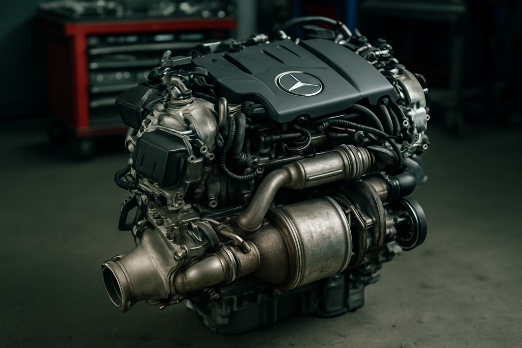 Mercedes OM654 diesel engine with EGR valve and DPF filter visible