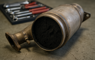 clogged diesel particulate filter (FAP) removed from a Jaguar F-Pace 2.0D Ingenium AJ200D engine