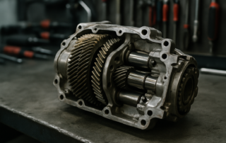 BMW S54 double Vanos unit disassembled on a workbench