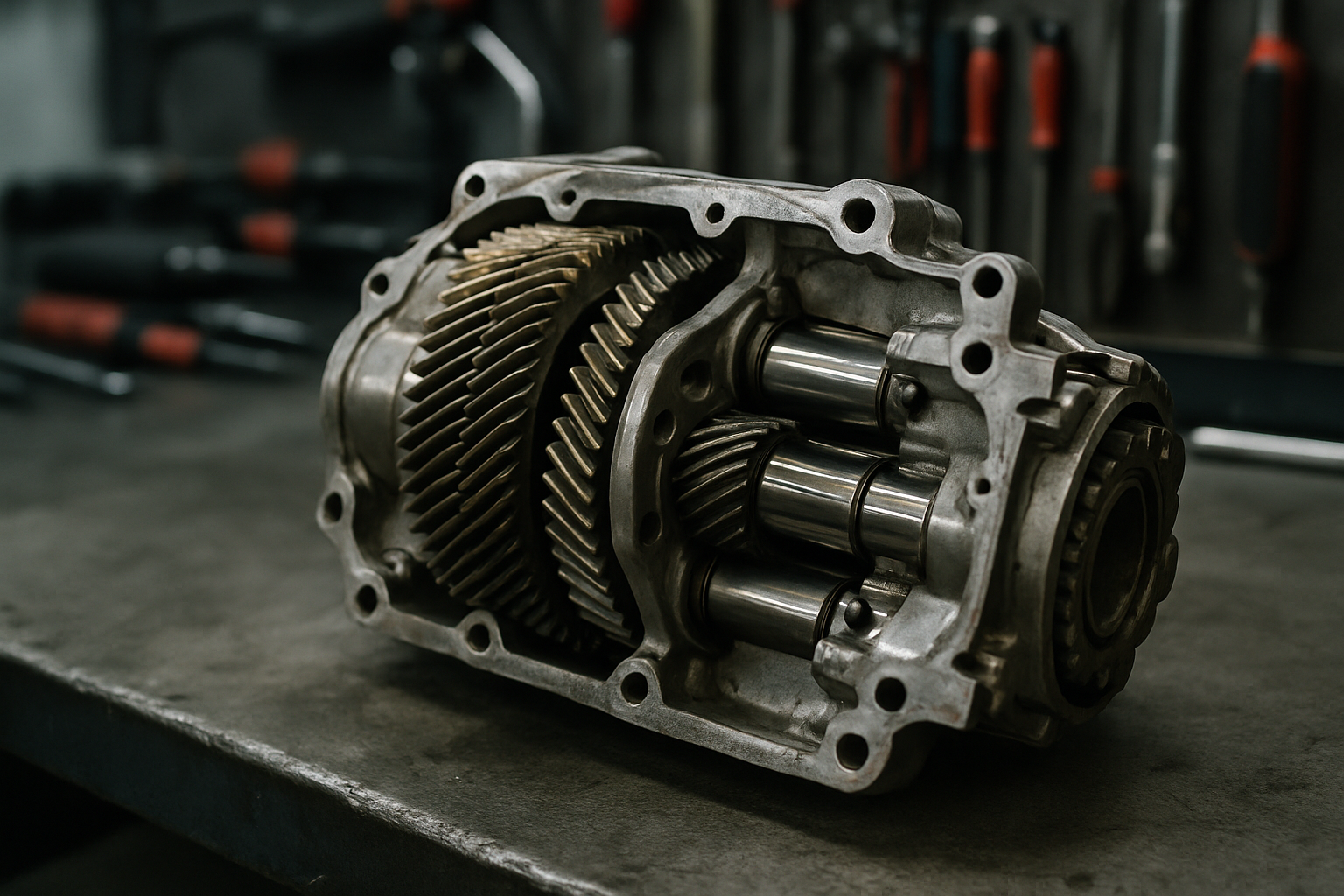 BMW S54 double Vanos unit disassembled on a workbench