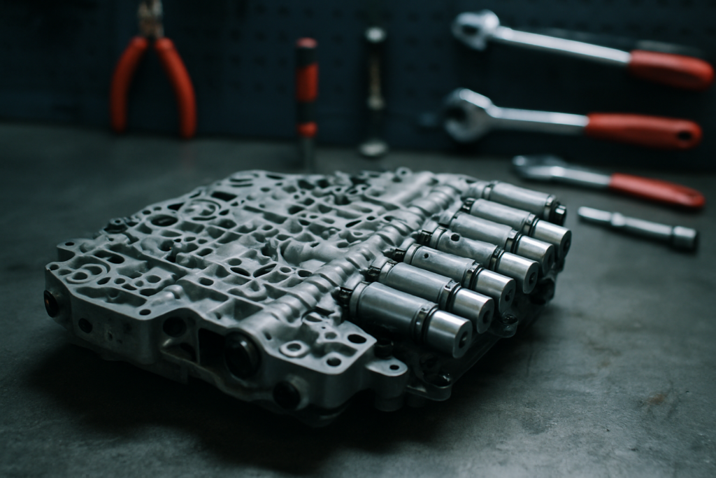 Ford Raptor 2018 automatic transmission 10R80 valve body removed on a workbench