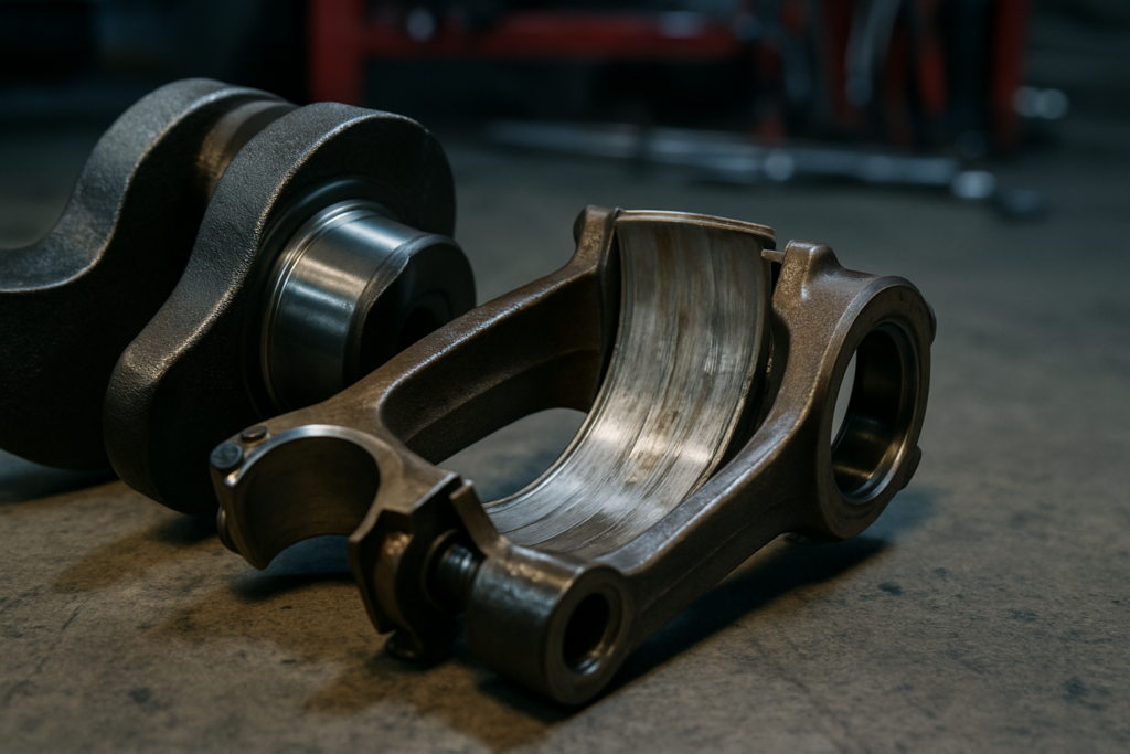 crankshaft connecting rod with worn bearing shells from a Renault 2.5 dCi G9U engine