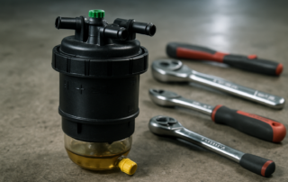 Renault Kangoo 1.5 dCi fuel filter ref 164037099R with water visible in the filter bowl